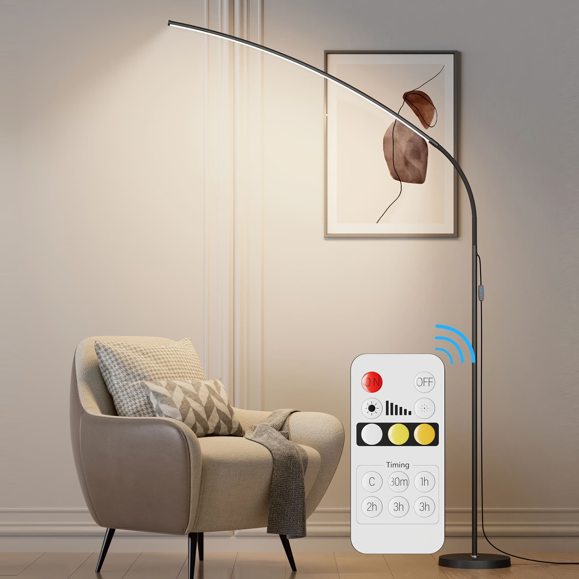 TEMU 68'' Dimmable Floor Lamp For Living Room, Adjustable With 3 Color Temperatures & Acrylic Shade - Modern Tall Corner Lamp For Bedroom, Office, Classroom, Dorm & Home Decor
