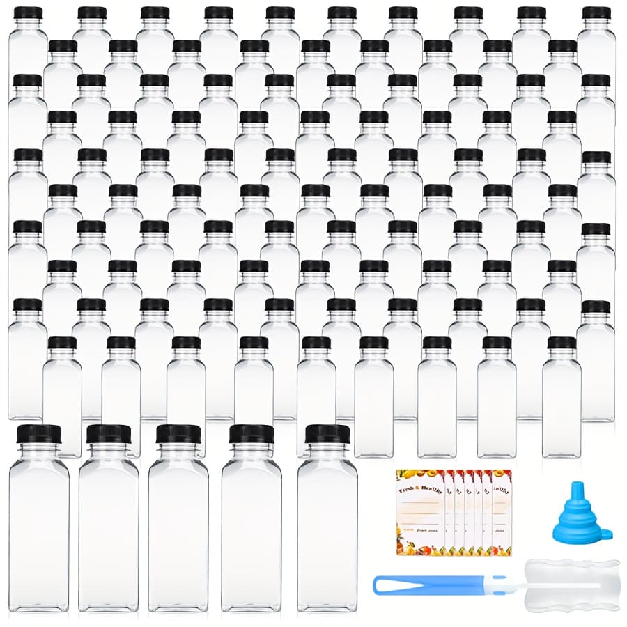 TEMU 100pcs 12oz Juice Bottles, Plastic Bottles With Lids, Reusable Clear Containers For Juice, Smoothies, , Water And Other Beverages