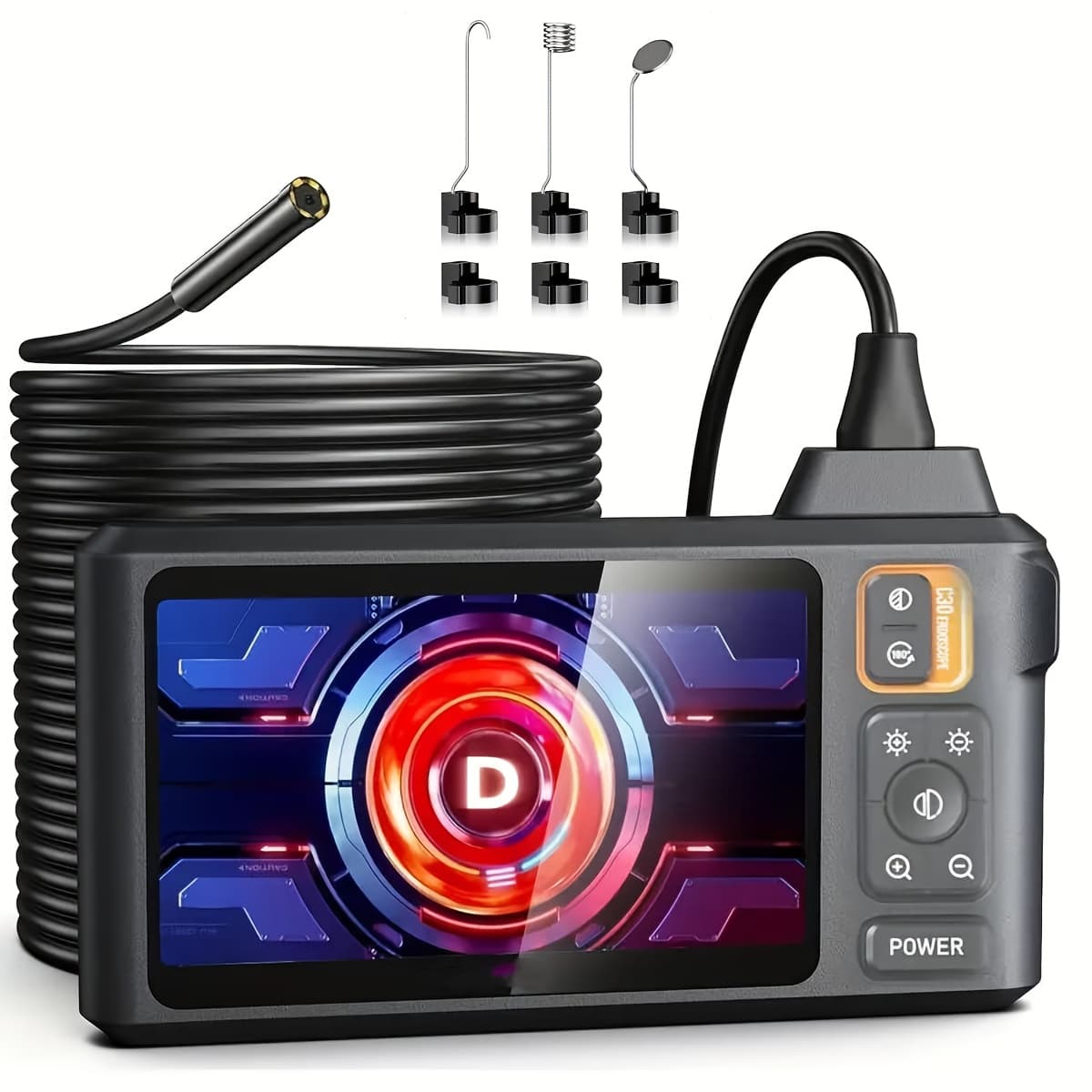TEMU Borescope Endoscope Camera With Light, 4.3" Borescope Camerat Camera With 50ft Semi-rigid Cord, Ip67 Endoscope, 1080p Hd Inspection Camera, Gadgets For Men