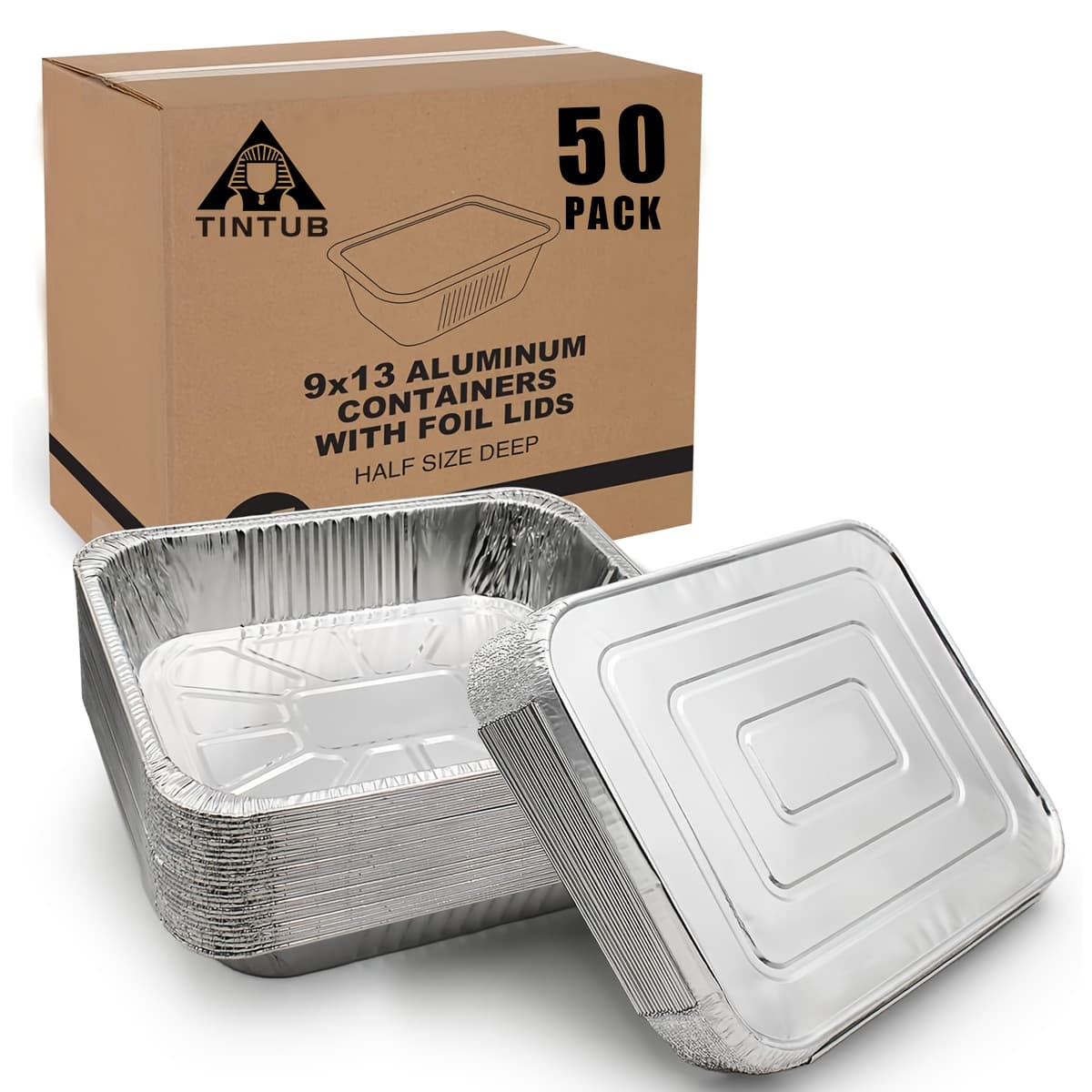 TEMU 50pcs Aluminum Pans With Lids 12.5"x10.5" Aluminum Foil Pans Trays With Lids - Half Size Tin Foil Disposable Pans For Baking, Roasting, Cake Serving Dishes, Catering Supplies, Steam Table Chafing