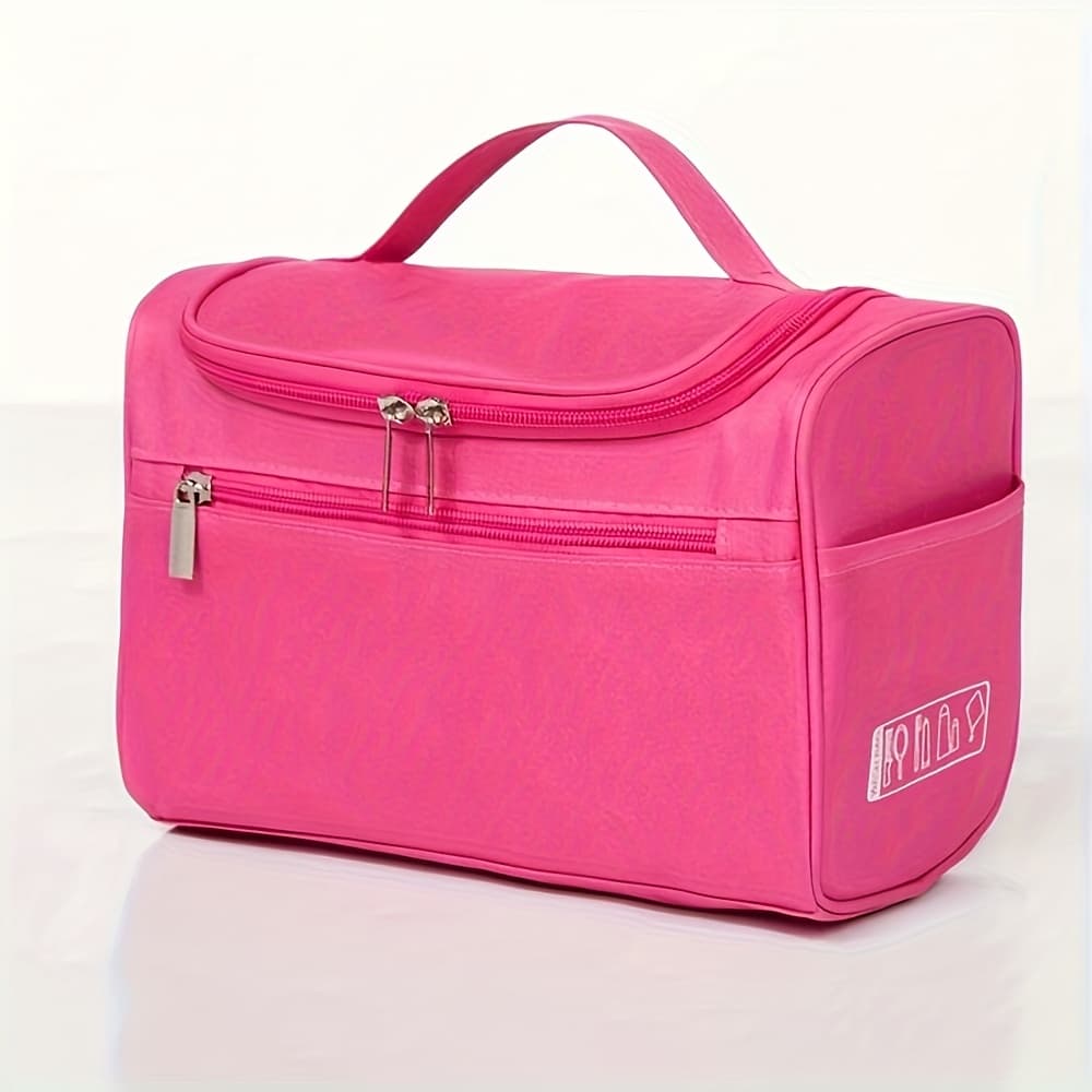 TEMU Large Capacity Travel Cosmetic Bag - Durable Oxford Fabric, Multi-functional Makeup Organizer With Zipper Closure For