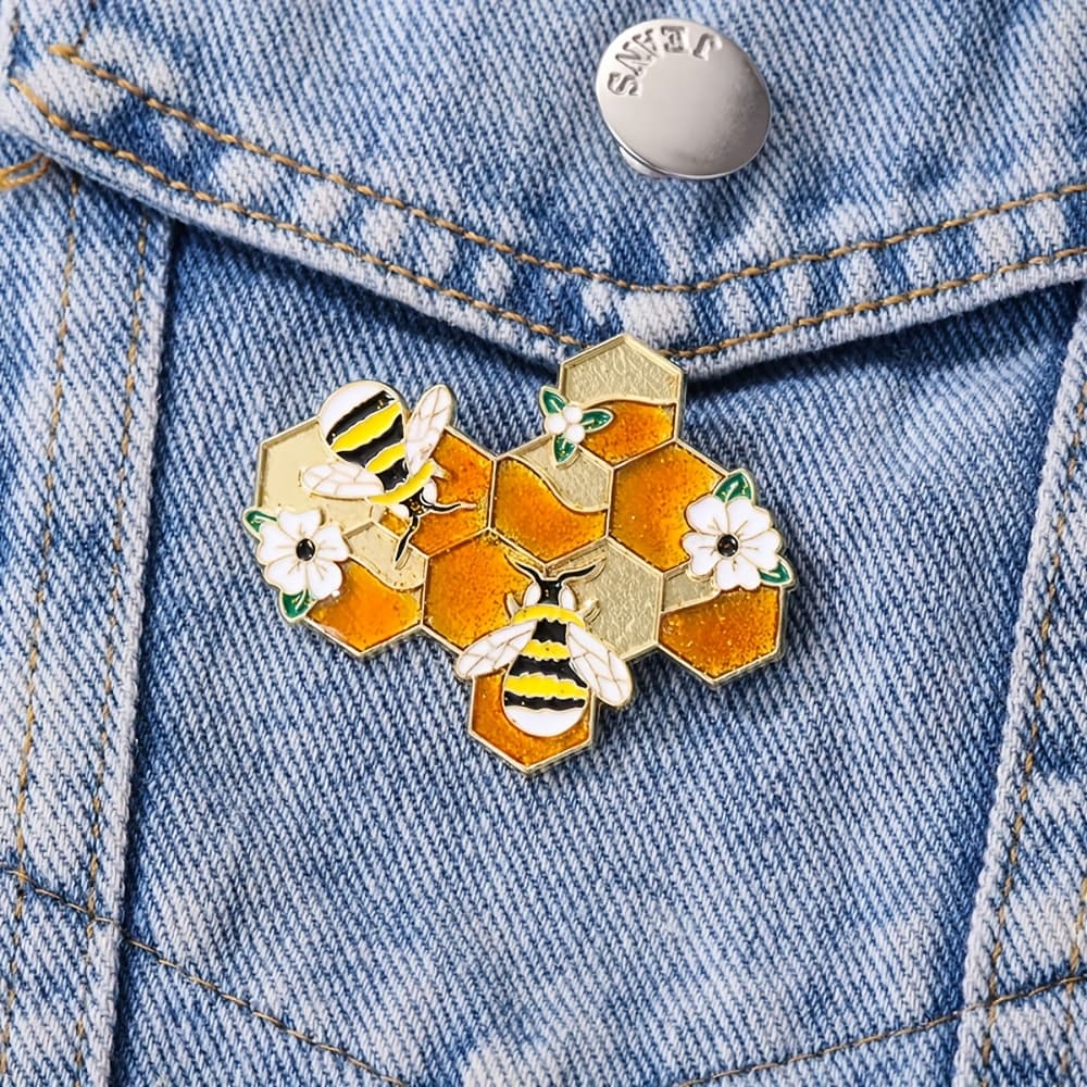 TEMU Bees Hive Enamel Brooch Pin Fashion Decorative Brooches Ornaments Lapel Bag Badges Jewelry Gifts
