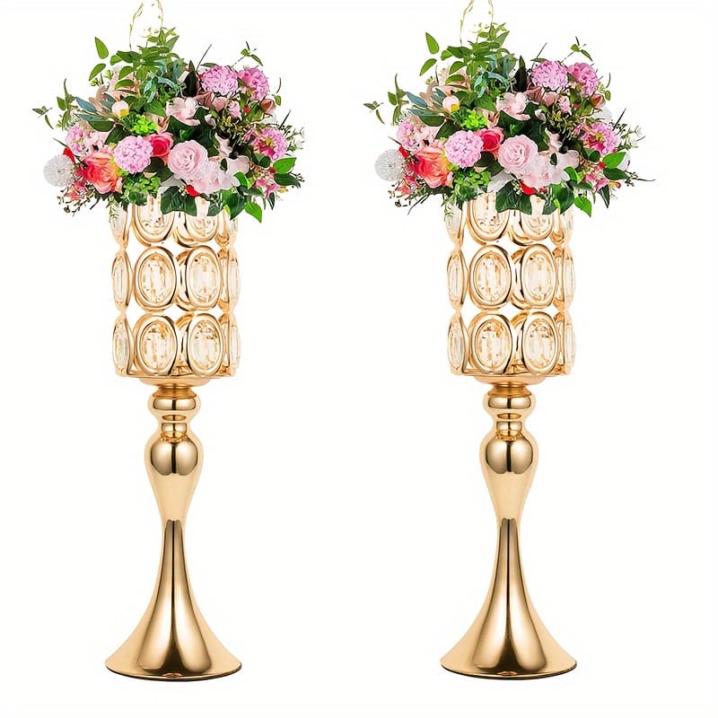 TEMU 2 Golden Multifunctional Vases, Suitable For Wedding Tables, 18 Inch High Metal Flower Racks, Inlaid With , Vase Racks, Suitable For Wedding Receptions, Christmas And Halloween Decorations