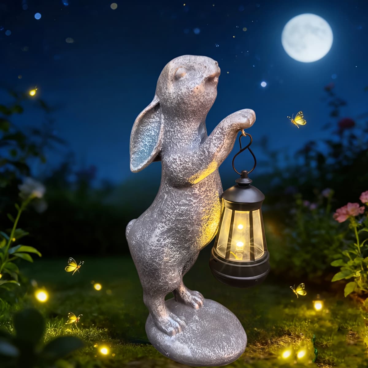 TEMU Solar Garden Outdoor Statues, Garden Rabbit Lantern Solar Ornament, Garden Outdoor Statues With Solar Lantern Outdoor Bunny Figurines Decorations, For Patio Yard Lawn Room Home Decor