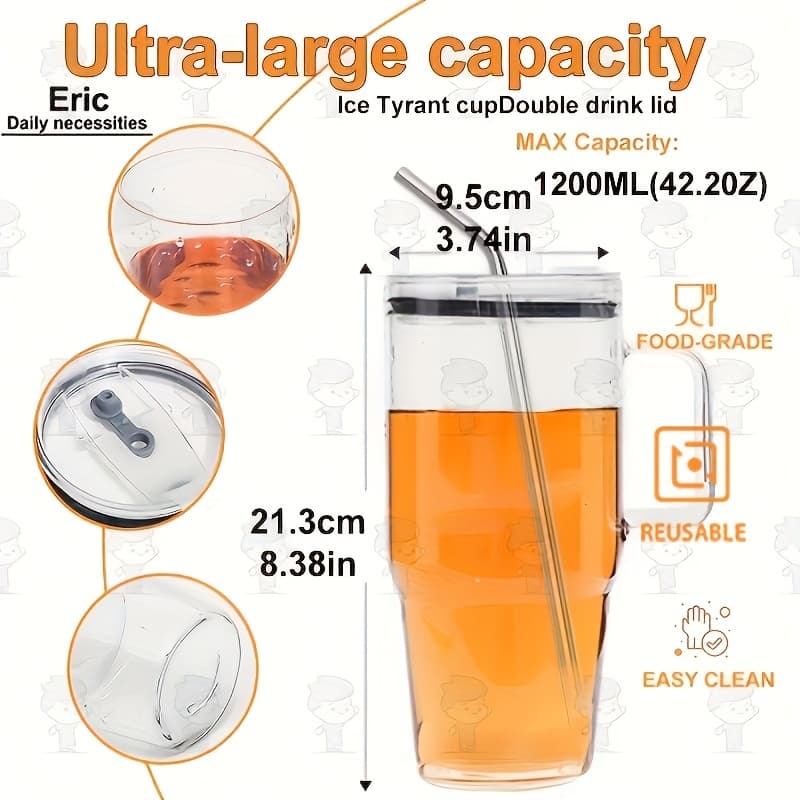 TEMU A Set Of Large-capacity 1200ml/42.2oz Car Water Cups With Lids And Straws, Suitable For Iced Coffee, Juice, Milk, Beer, Gifts For , Very Suitable For Outdoor Travel And The For Christmas Gifts.