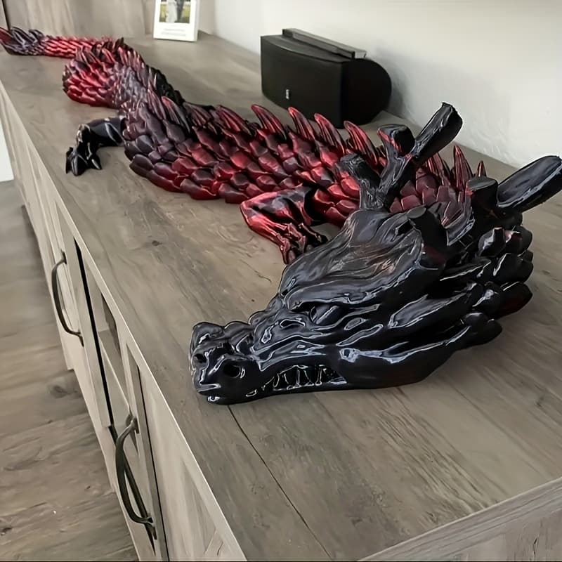 TEMU Collectible Figurine - 35.4-inch Giant 3d Printed Chinese Dragon Statue, With Adjustable Eye Color. An Birthday Gift, Perfect For Halloween And Christmas, For , And An Collectible.