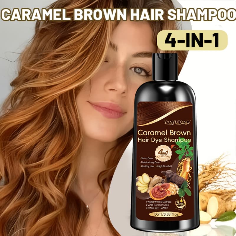 TEMU 100ml Caramel Brown Hair Color Shampoo, Long-, -free Formula, Contains Ginseng, Ganoderma , He Wu, Ginger Extract, Salon-grade Home Hair Dye, Suitable For Men And Women, Natural Caramel Brown.
