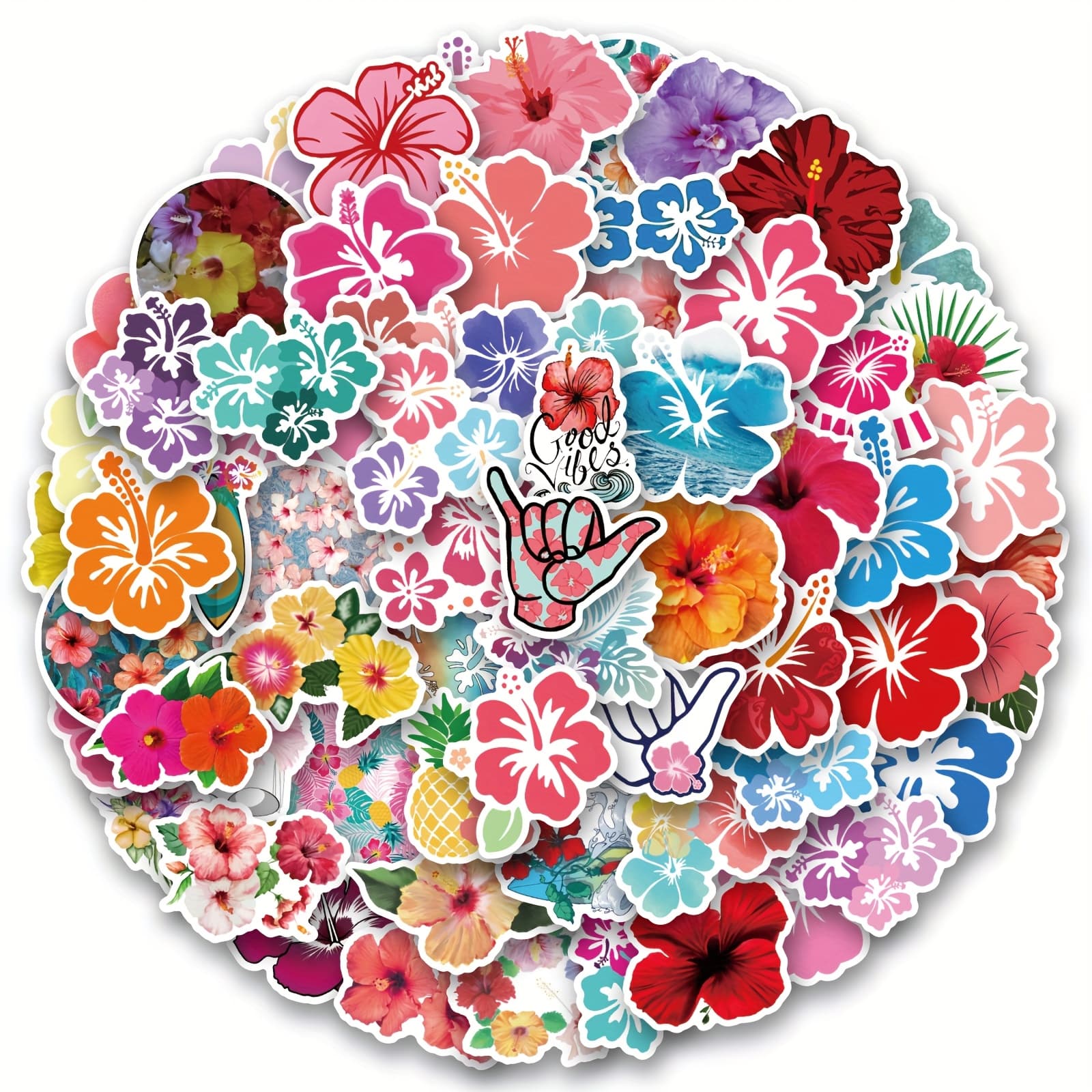 TEMU 100pcs Hibiscus Flower Stickers Vinyl Aesthetics Stickers, Decals, Scrapbooking, Diary, Bumper, Skateboard, Water Bottle, Cartoon, Hard Hat, Stickers