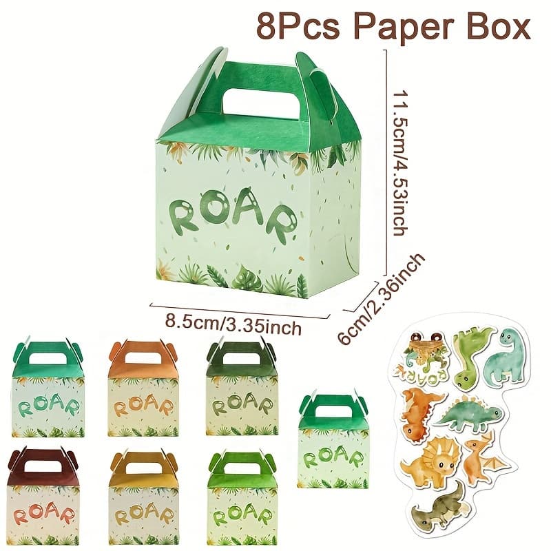 TEMU Gift For Her/him 8pcs, Dinosaur Stickers Gifts Handheld Box, Happy Birthday Party Decor Packing Box Bags, Jungle Dino 1st Birthday Party Supplies, Double Sided Style Paper Boxes