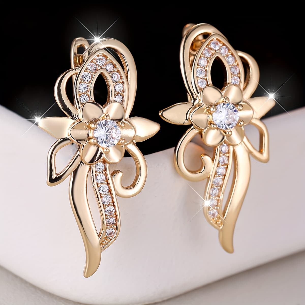 TEMU Angol A Pair Of -inlaid Synthetic Zirconia Earrings For Women, Fashionable Niche Design, Classic And Versatile, Suitable For Parties And Banquets