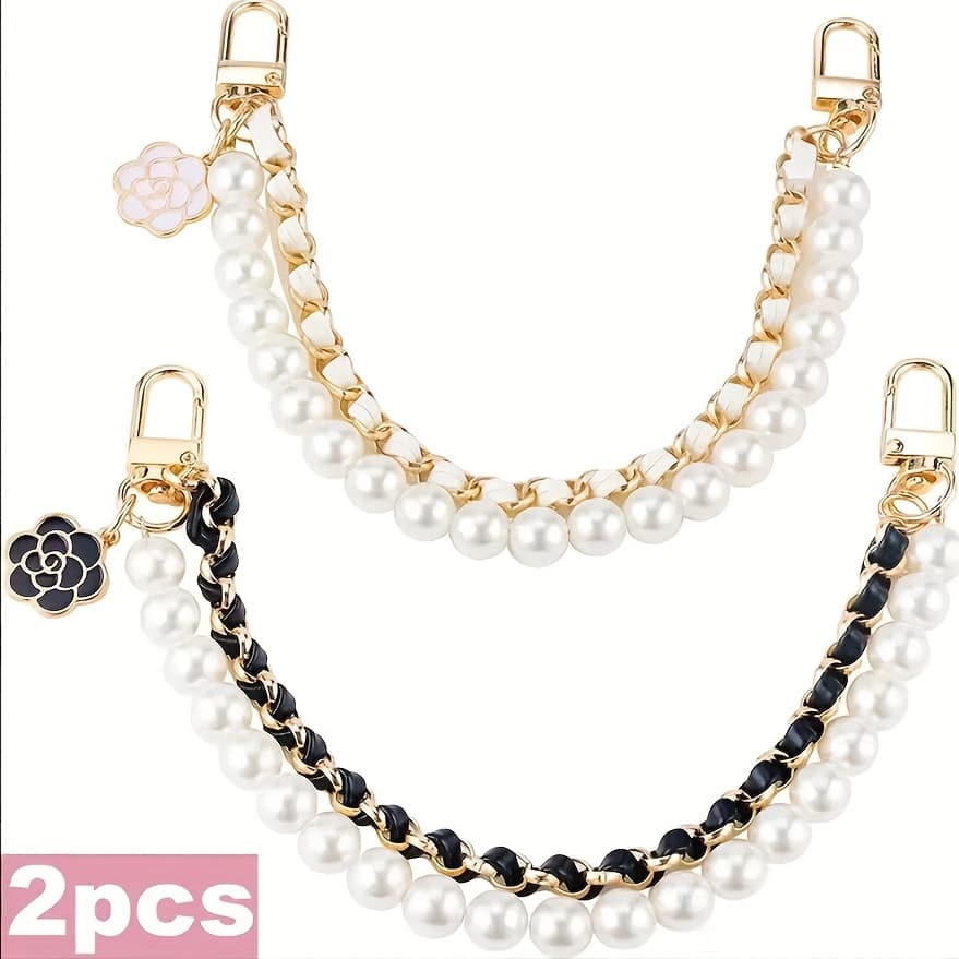TEMU 2pcs Black And White Replaceable Bag Hanging Chain, Durable Pu Material, Beaded Phone Lanyard, Suitable For Daily Use, Ideal Gift For Birthdays, Valentine's Day, Thanksgiving, And Christmas