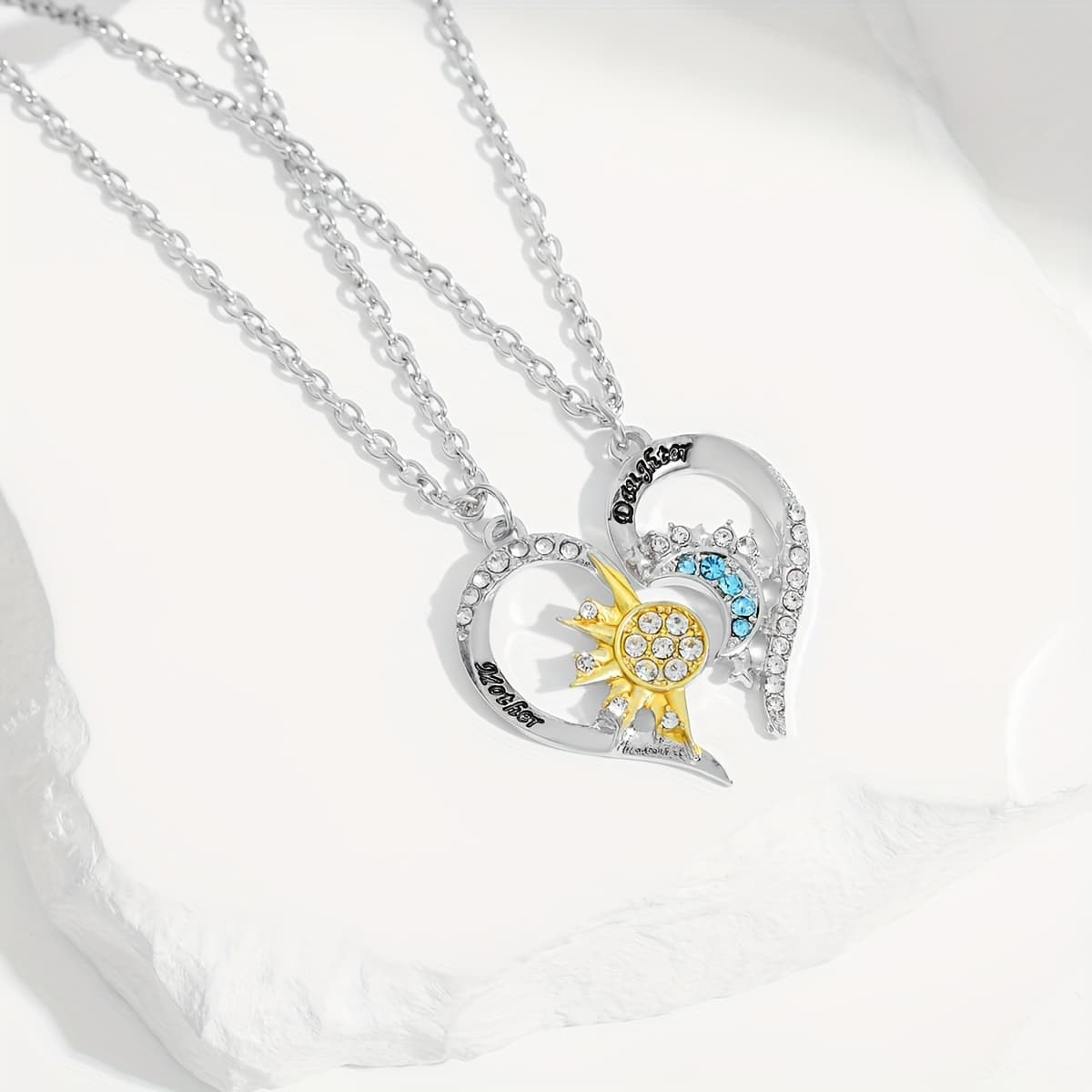 TEMU A Pendant Necklace Featuring A Heart-shaped Design Of The Sun And Moon, With 'mother And Daughter' - Made Of Alloy, Suitable For Daily Wear And Festive , A Wonderful Gift For