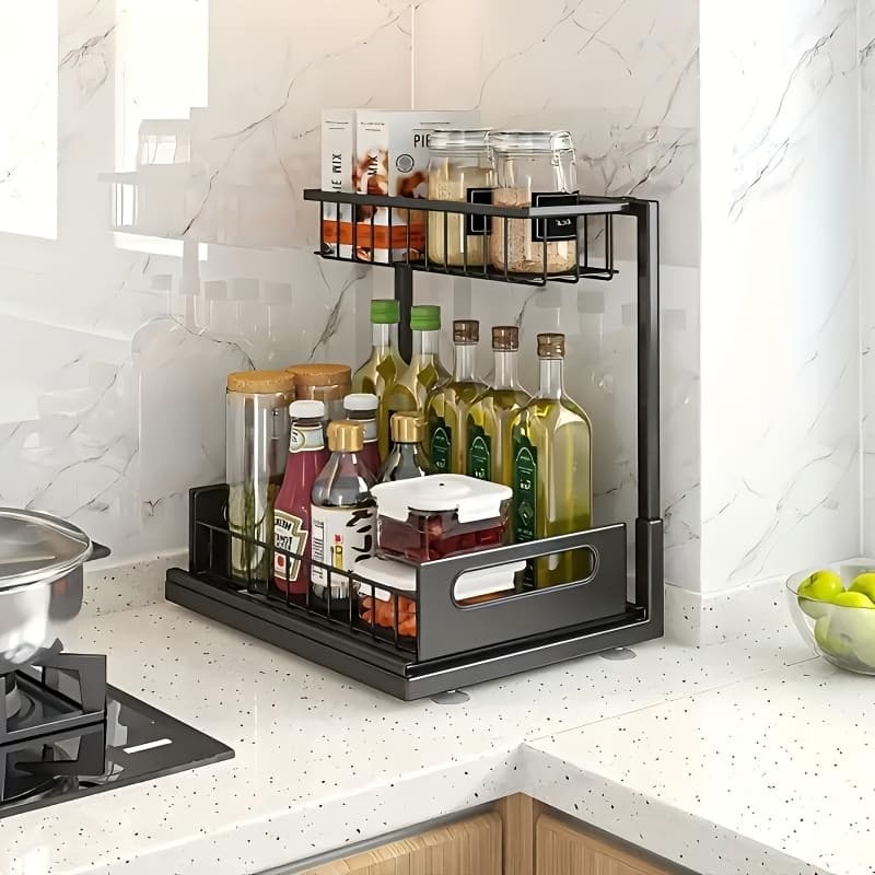 TEMU Under Sink Organizers, Metal Pull Out Under Sink Organizers And Storage Shelves With Sliding Drawer, Under Sink Storage For Kitchen, Bathroom (1pack/2pack)