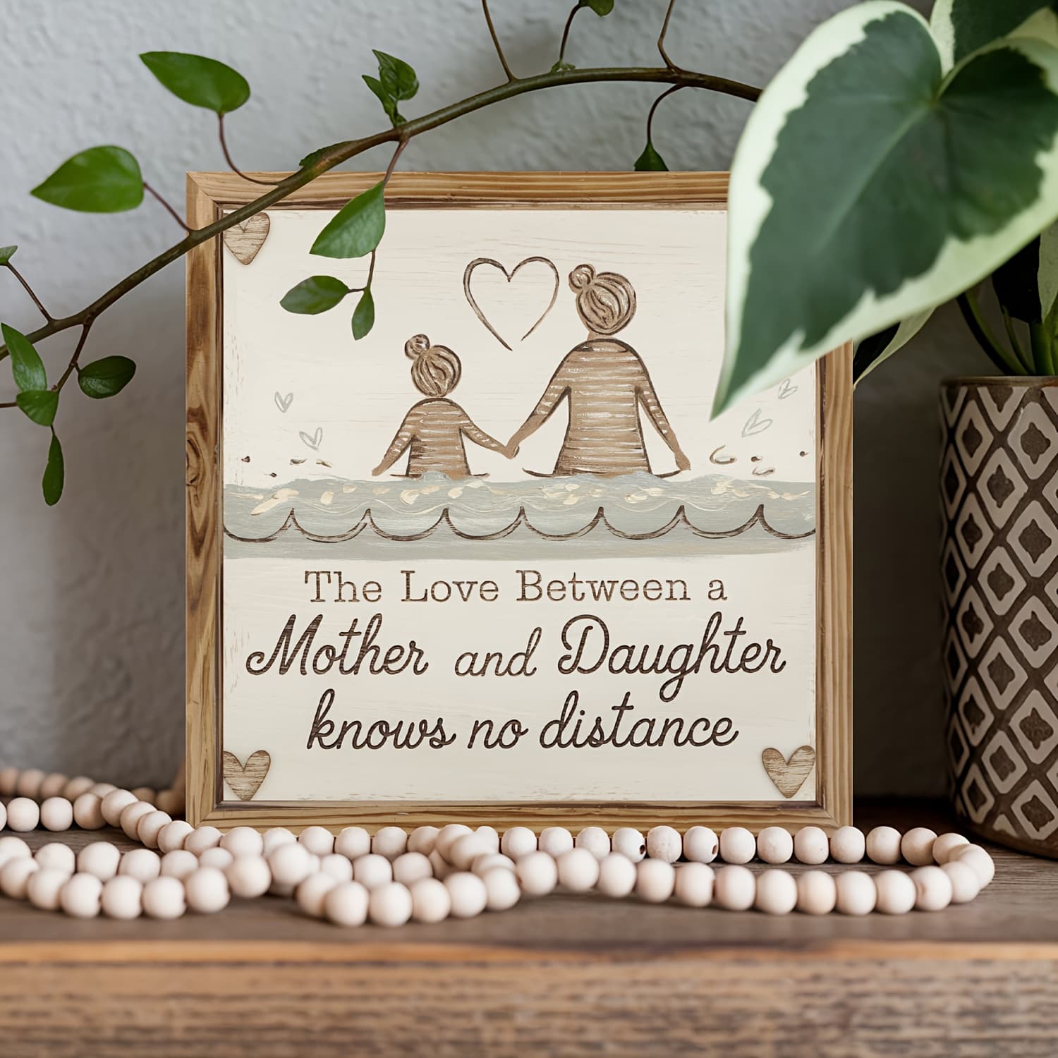 TEMU 2d Flat - A Vintage Sign Featuring A Illustration Of A Mother And Daughter, Measuring 20x20 Cm. This Inspirational Home Decor Piece Is Ideal For And Father's Day