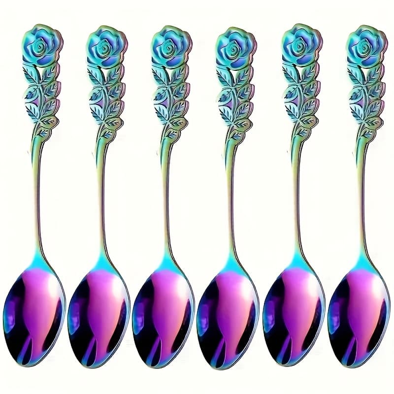 TEMU 6pcs Stainless Steel Colored Coffee Spoon With Elegant , Durable Metal Teaspoon - Suitable For Use In Households, Cafes And Restaurants - Perfect Gift For Families And Weddings