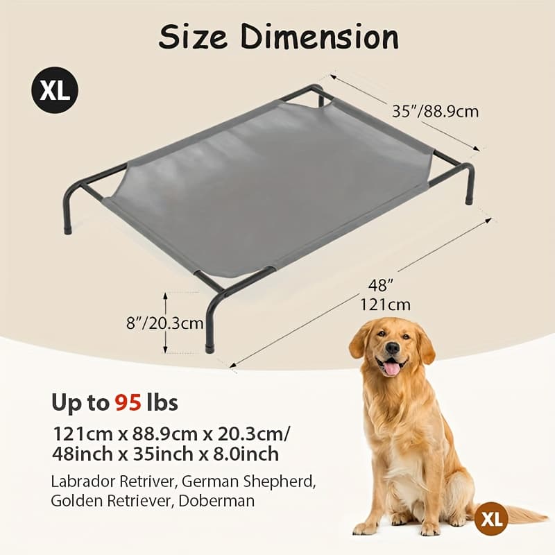 TEMU Elevated Cooling Dog Bed, Raised Beds For Large Dogs - Outdoor, Chew Proof Portable Pet Cot Skid-resistant Feet, Frame With Breathable Mesh