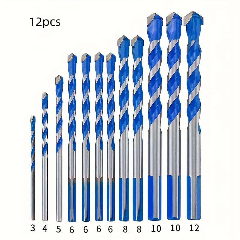TEMU Set Of 12 Cement Drill Bits - Designed For Drilling Into Tiles, Glass, And Concrete, Versatile Triangular Drill Bits, Durable Hole Cutters, Ideal For Tile, Cement, And Concrete
