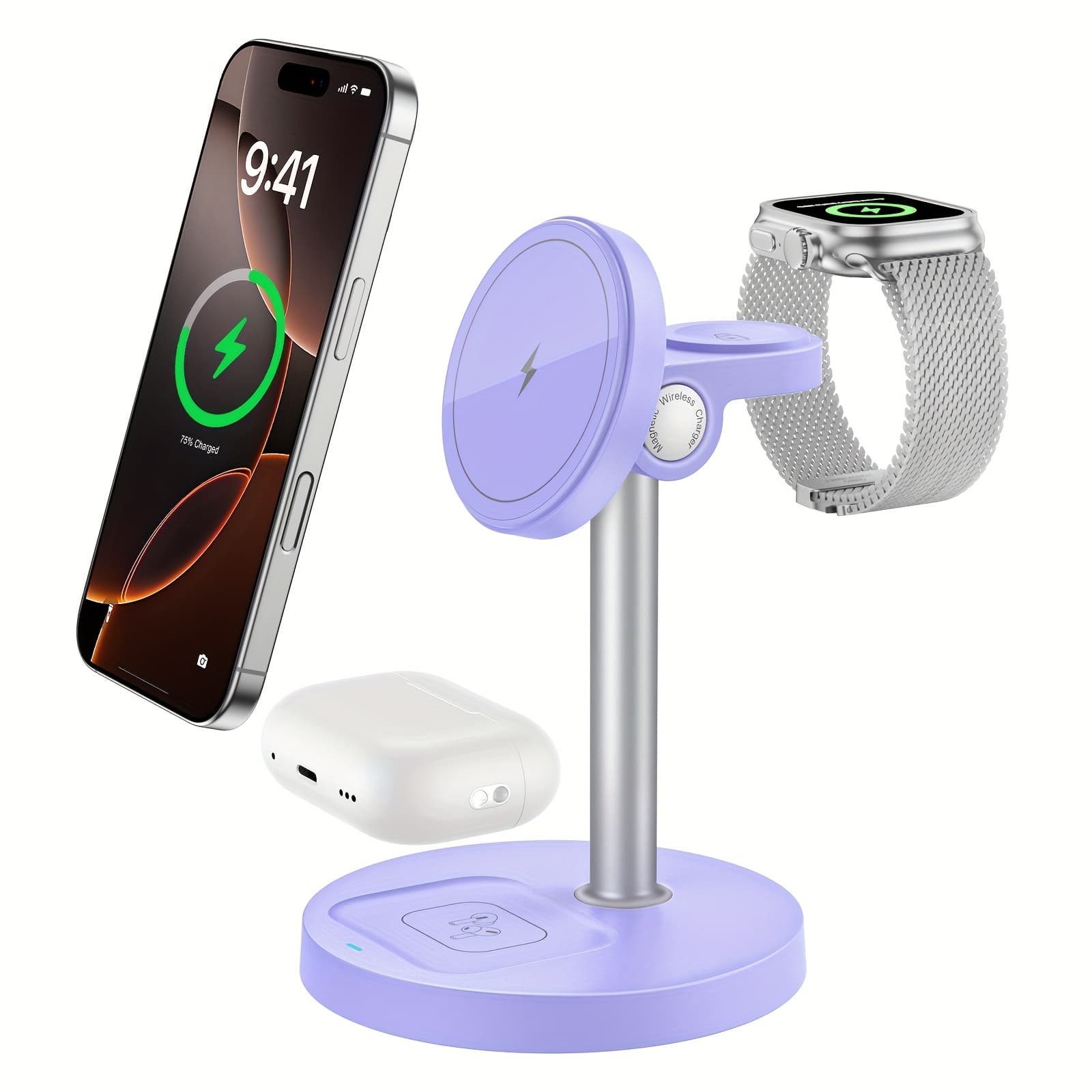 TEMU 3-in-1 Wireless Charging Stand, 15w Wireless Fast Charging Station, Desktop Additions, Compatible With Iphone 17/16/15/14/13/12, Pro, Pro Max, Iwatch 3-11 Se, Ultra, -4 Pro 2 3
