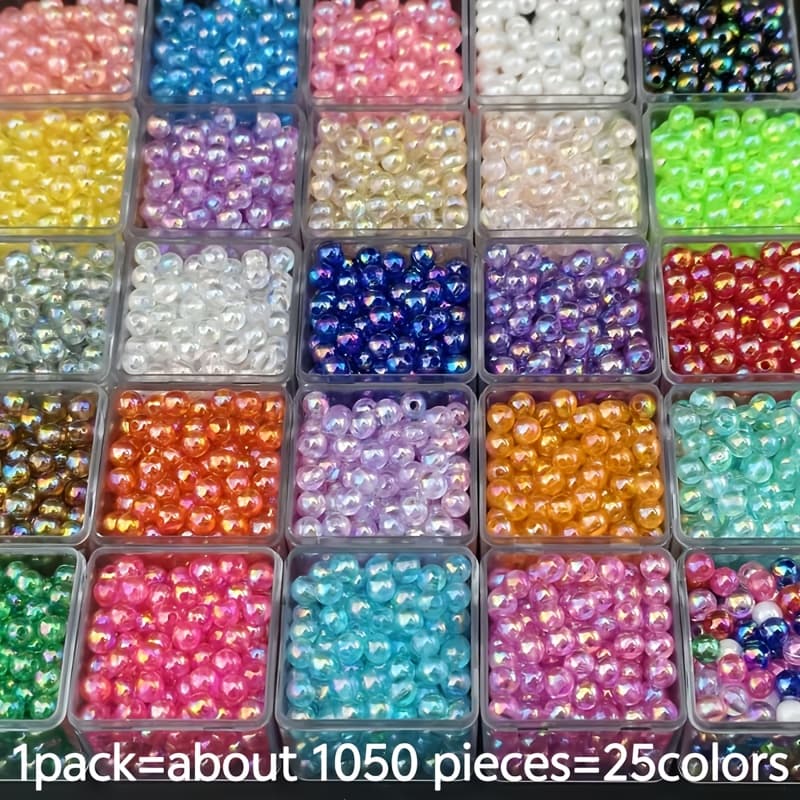 TEMU 1050pcs (1050 Beads) 25 Colors Iridescent Beads - 6mm Suitable For Jewelry Making, Diy Crafts, Bracelet & Necklace Beading Supplies, Phone Chain Accessories, Phone Beads With Ab For