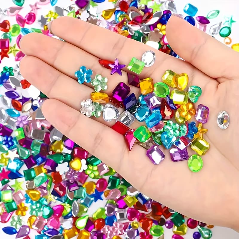 TEMU 1000pcs Craft Gems, Acrylic Flatback Rhinestones, Christmas Party Table Decorations, Gems For Craft Decorations, Wedding Birthday Decorations, 9 Shapes, 6-13mm