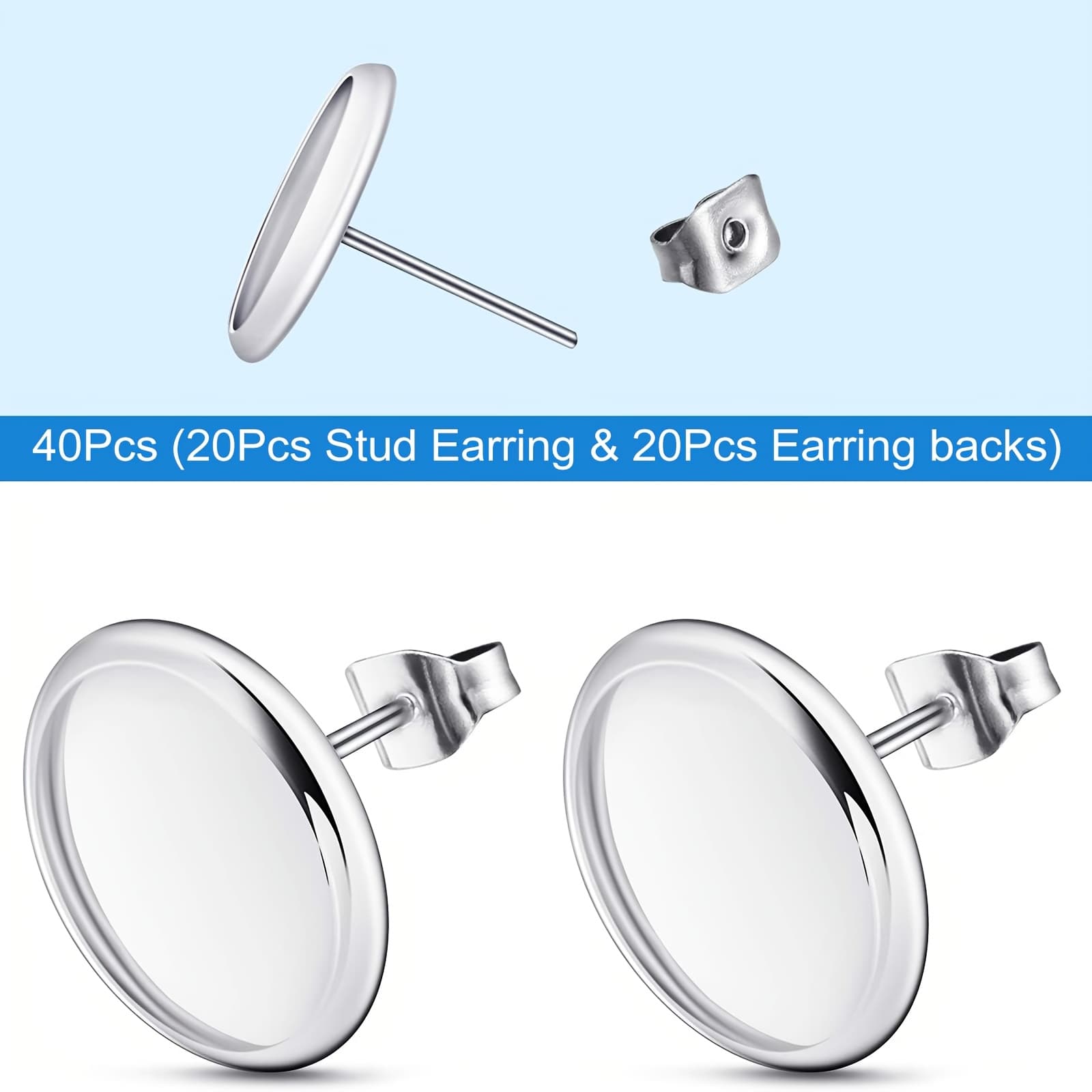 TEMU 2d Flat, 40/100pcs 12mm Stainless Steel Stud Earring Flat Round Bezel Earring Earring Blank Trays Cabochon Earring Setting For Diy Earring Making