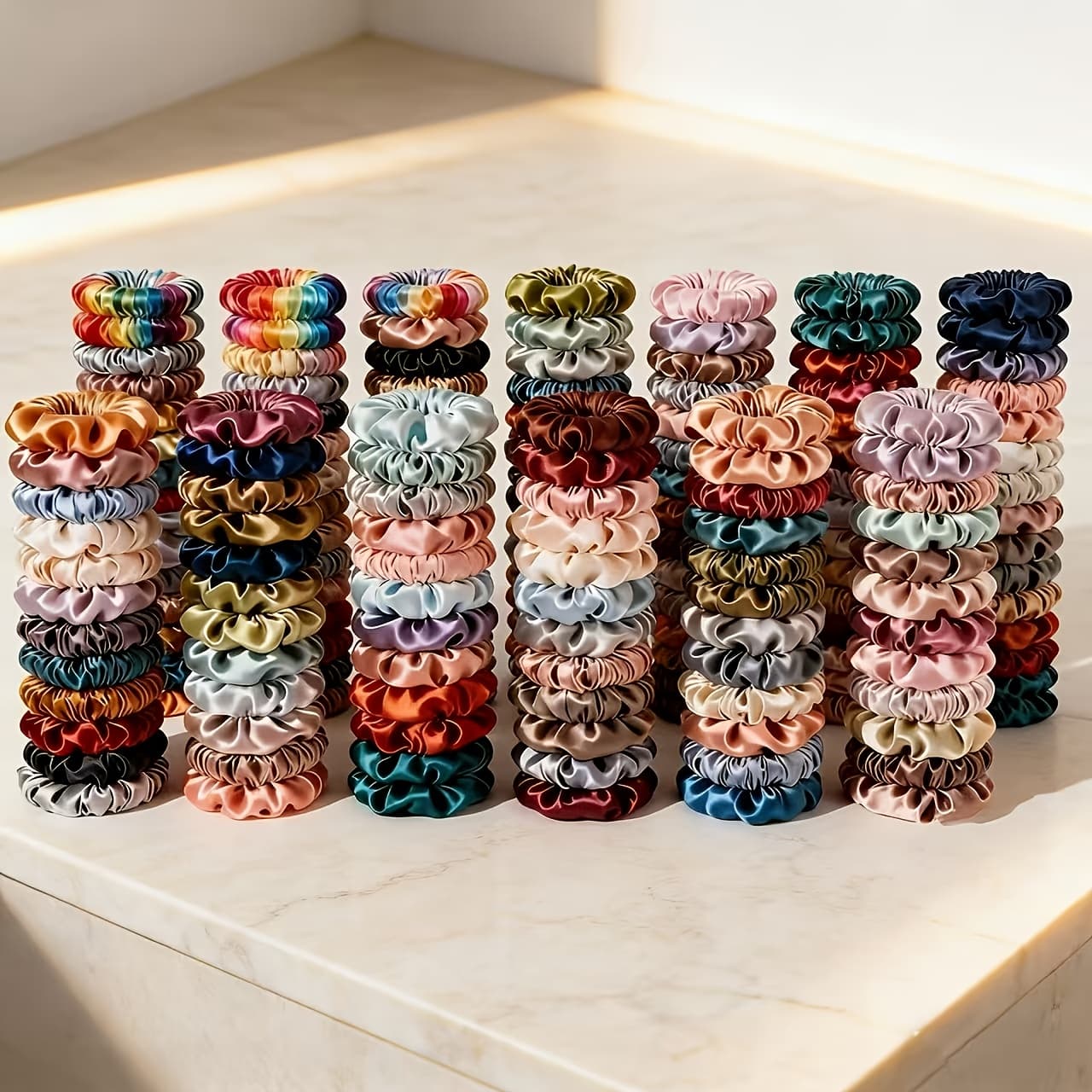 TEMU 22pcs Set Of Random Color Simple Satin Fabric Small Hair Ties, Elegant And Versatile High- Ponytail Holders For Hairstyles