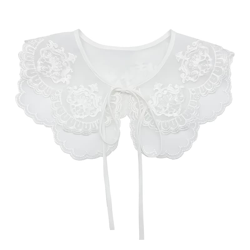 TEMU Elegant Double-layer Embroidered Collar Shawl Faux Collar - Women's Versatile Fashion Accessory, Breathable Fiber