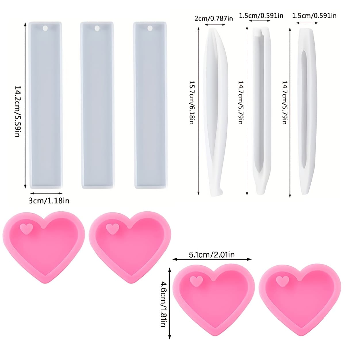TEMU 10pcs Heart-shaped Keychains & Transparent Pen & Bookmark Silicone Resin Mold | Epoxy Resin Casting Molds For Handmade Stationery Craft, Festive Parties Gifts Crafts Supplies