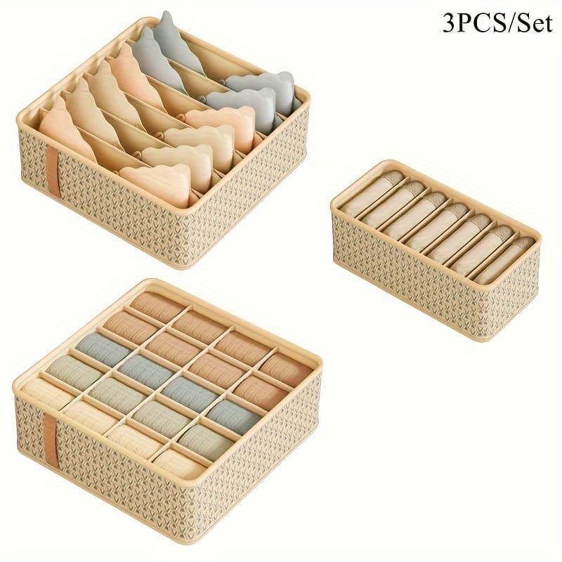 TEMU 3pcs/set Sock Underwear Drawer Organizer Dividers, Foldable Fabric Dresser Closet Organizers And Storage Bins For Clothing, Baby Clothes, Bra, Panty, Scarf, Ties
