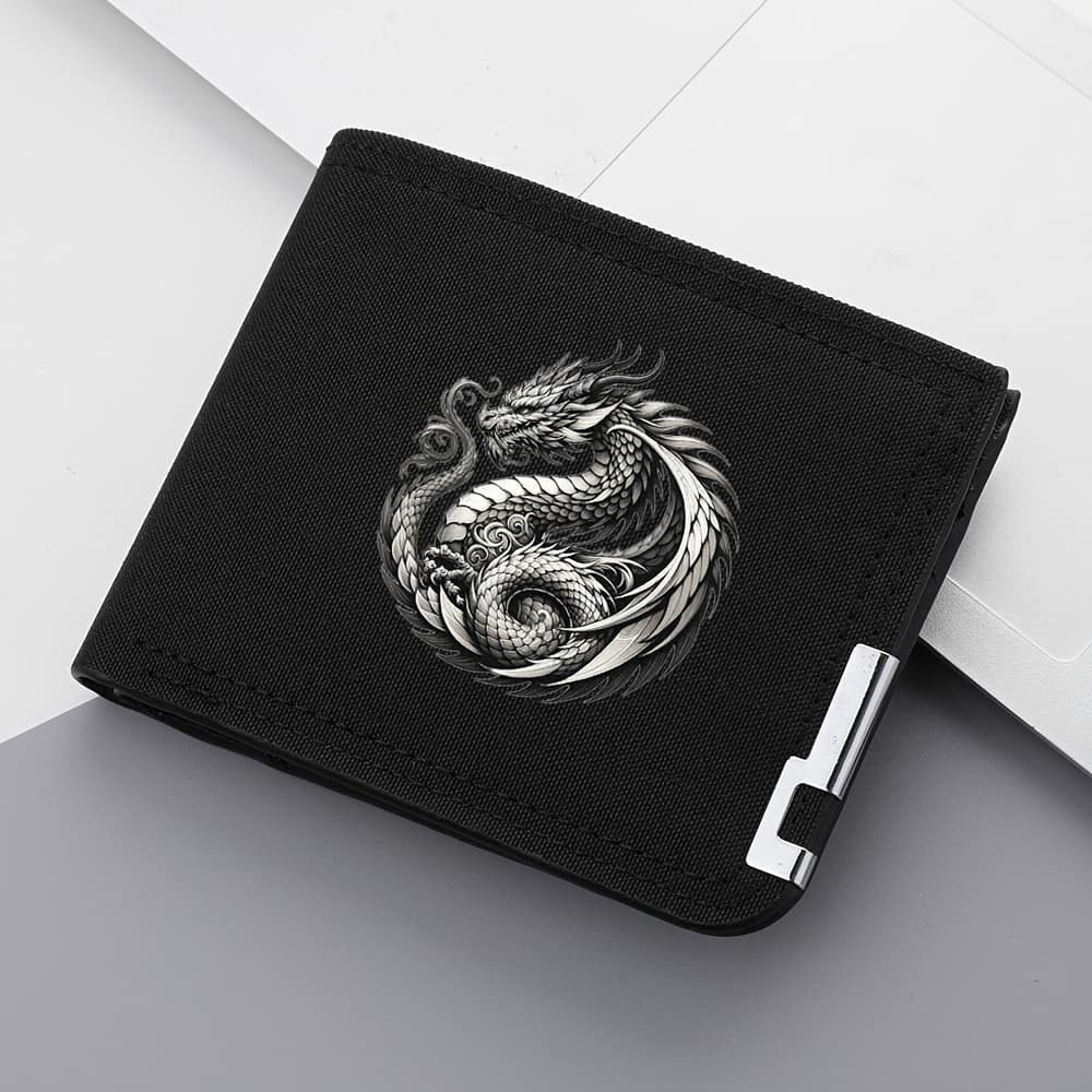 TEMU 1 Dragon Print Canvas Bifold Wallet, Large Capacity Credit Card Holder With Multiple Slots And Coin Pocket – Lightweight & Portable For Holiday Gifts Or Everyday Use