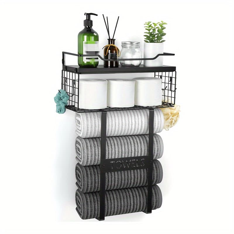 TEMU 1pcs Wall-mounted Bathroom Towel Storage Rack - Towel Rack Wall-mounted - Bathroom Towel Storage - Wall-mounted Towel Rack - Bathroom Decoration - Bathroom Shelf Above Toilet
