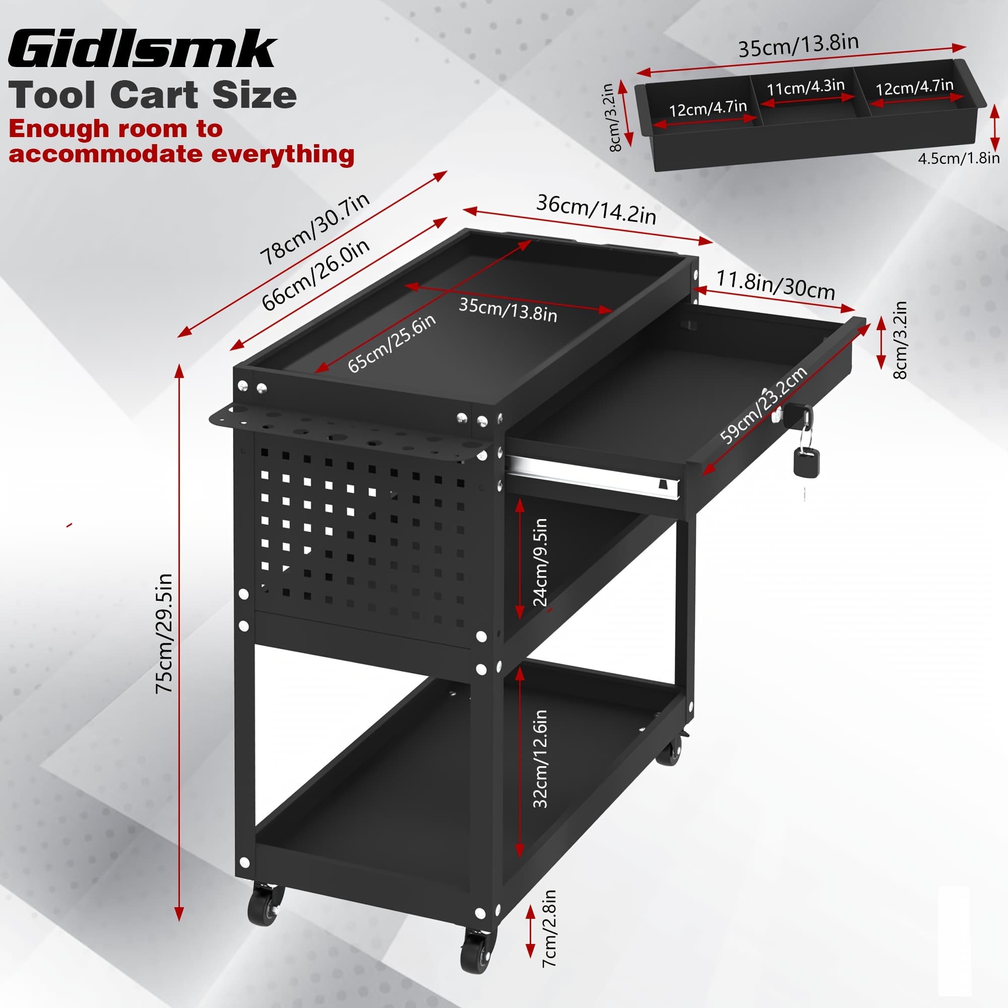 TEMU Three-layer Rolling Tool Cart, Mechanical Tool Cart Wheels, Industrial Practical Trolley With Drawers And Screw Boxes, With Storage Garage, Warehouse And , Miscellaneous Storage Rack