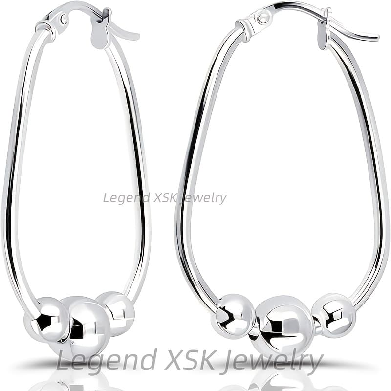 TEMU 1 S925 Sterling Silvery 3 Beaded Hoop Earrings, Pendant Beaded Hoop Earrings, Suitable For Women, Suitable For Important Holidays To Relatives, Gifts, Exquisite Earrings With Gift Box