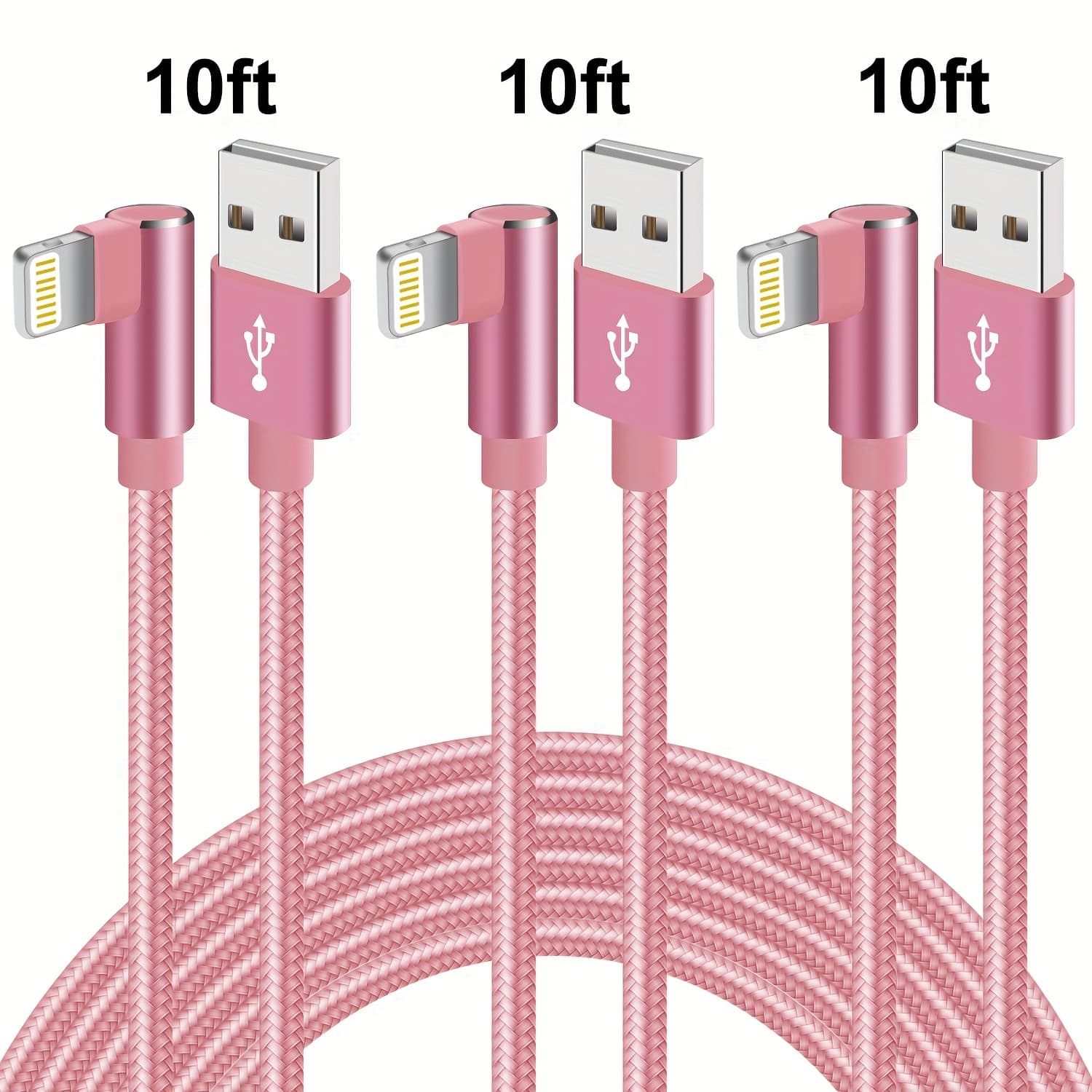 TEMU 10ft Usbc Fast Charging Cable Lightning Pink Extended Sturdy For Iphone , Extended Mobile Tablet Headphone Fast Charging Charger Cable, Suitable For Iphone 14 3 12 11 Xs Max X Xr 8 7 6s 6 , Ipad