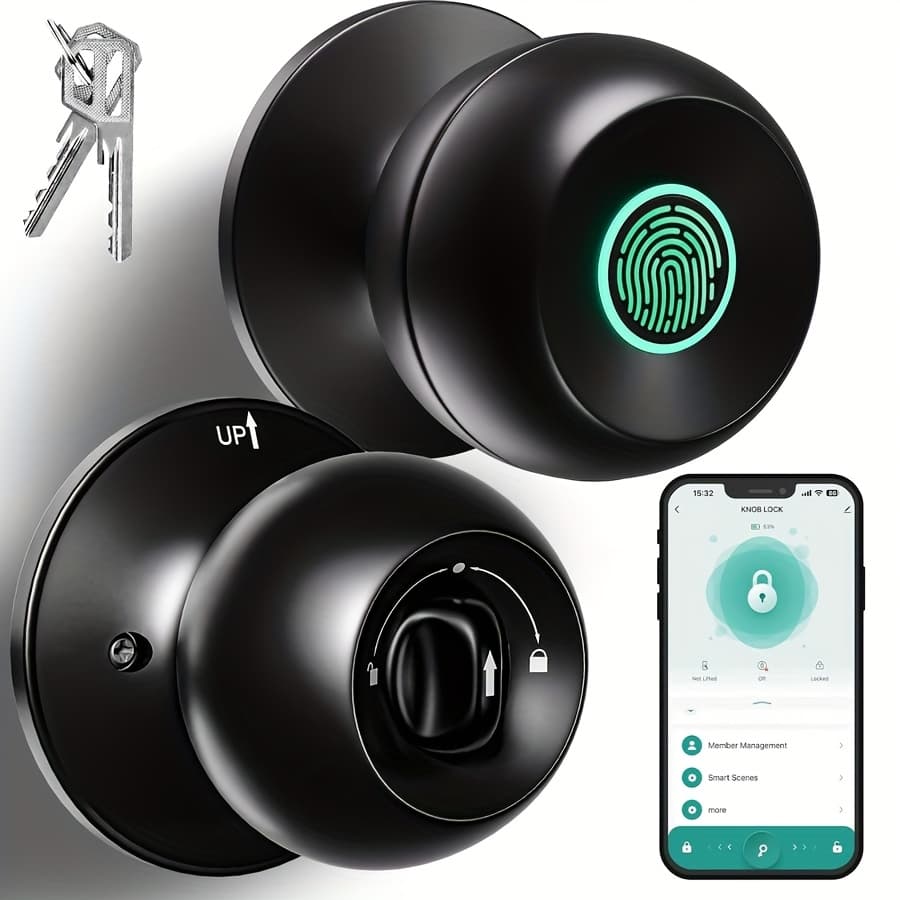 TEMU Smart Fingerprint Door Lock, Door Knob With Lock, App Control, , Biometric Door Knob For Bedrooms, Apartment, Office