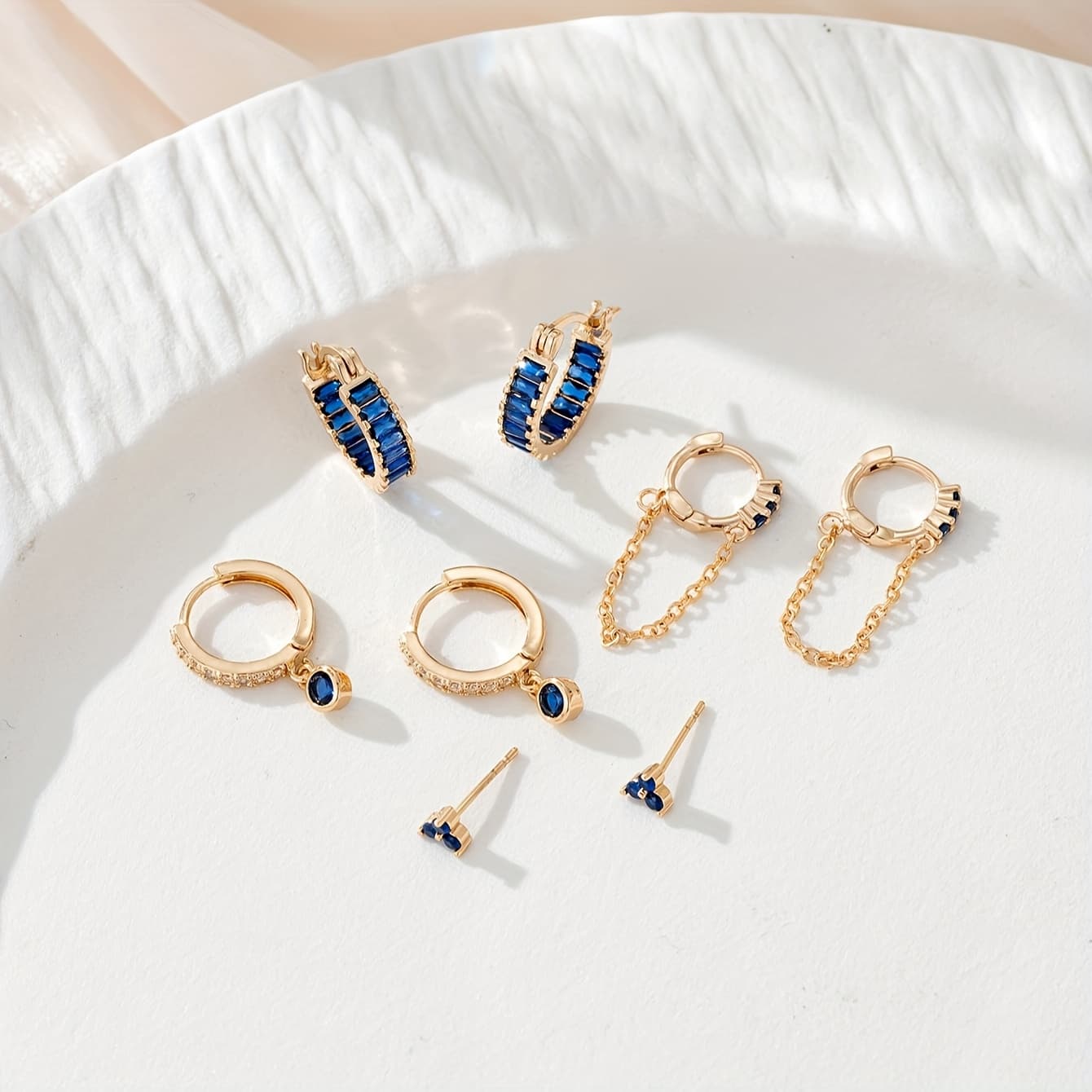 TEMU 4 Pairs Of Women's Fashion Earrings Set, Charm Blue Synthetic Zirconia Inlaid Tassel Pendant Earrings Set, Party Banquet Jewelry Accessories