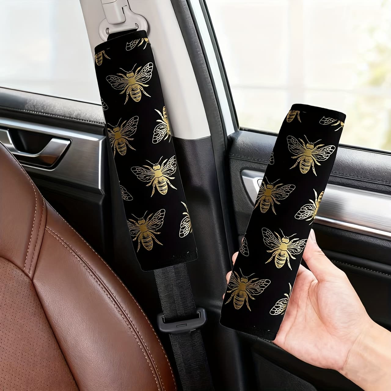 TEMU 1pc Bee Pattern Car Seat Belt Shoulder Pad Cover, Soft And Comfortable, Suitable For Women, Ideal For Birthday, Thanksgiving, Christmas Gifts, Perfect For Cars