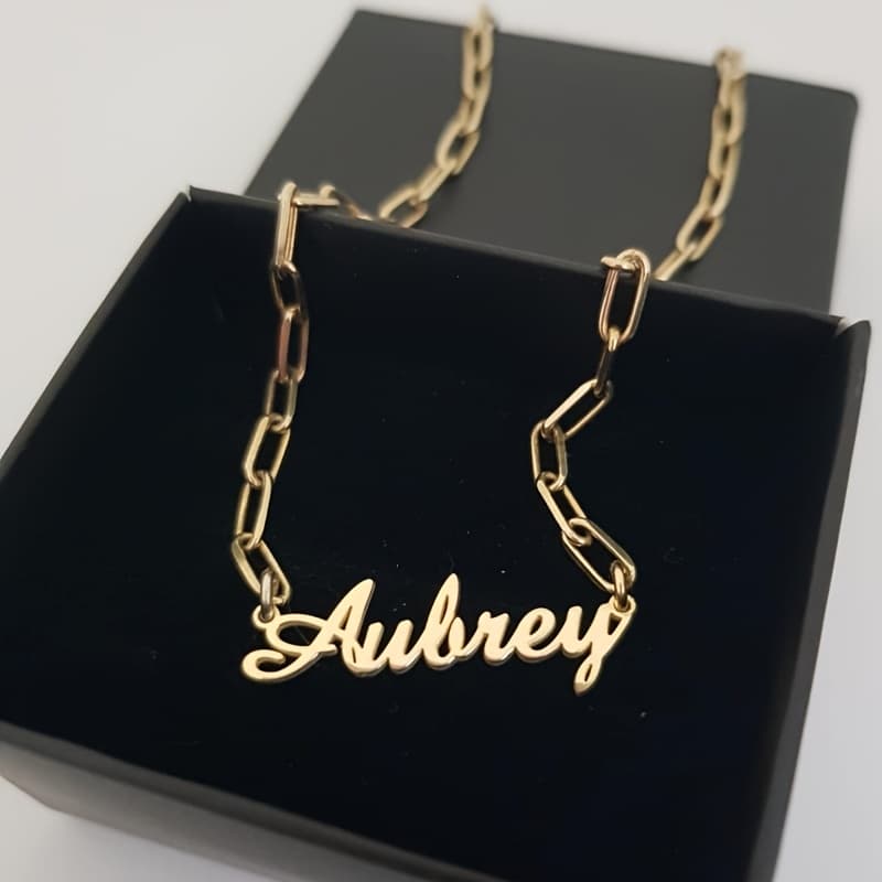 TEMU Custom Name Necklace With Paper Clip Chain, Personalized Stainless Steel Necklace, Women's Customized Name Pendant Necklace Jewelry Birthday Gift, Gift For Mom, Unique Gift For