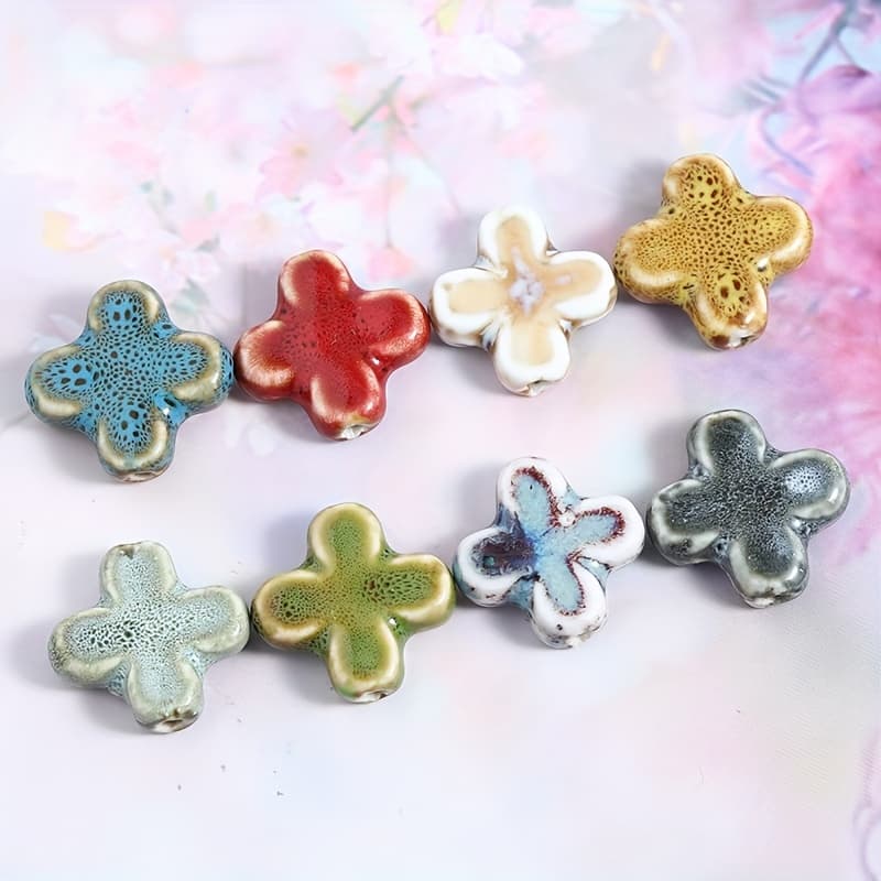 TEMU 8pcs Colorful Cross Shape Ceramic Handmade Woven Semi-finished Beaded Additions Bracelet Necklace Material Ceramic Beads Decorative Beads