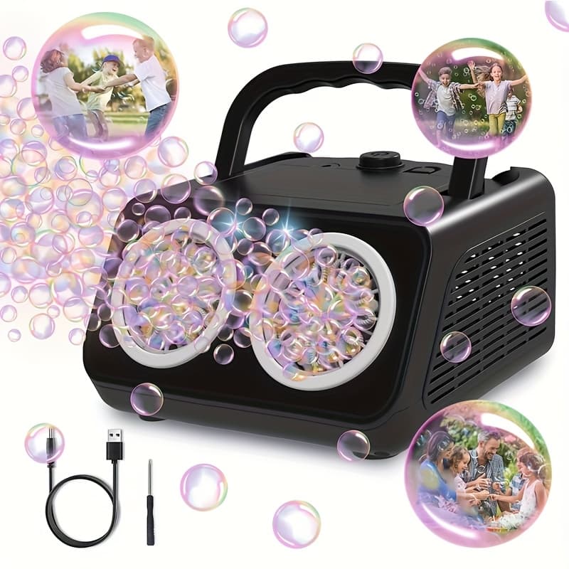 TEMU Automatic Bubble Machine, Bubble Blower With 2 Fans 20000+bubbles Per/min, Electric Bubble By Batteries, With 10xbubble Solution, Bubble Toys For Outdoor