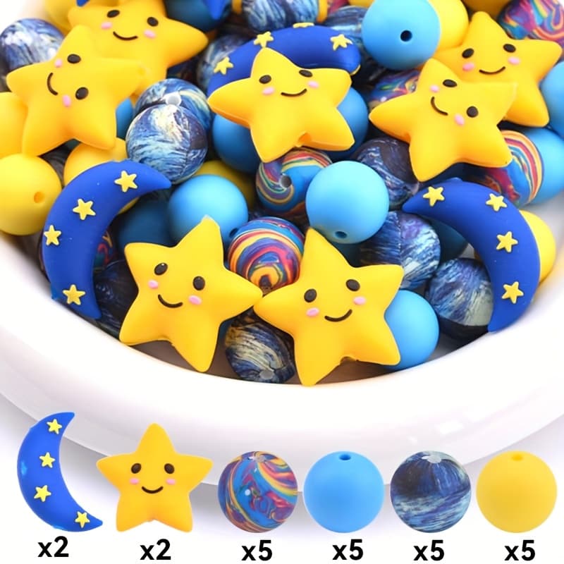 TEMU 24pcs Of Star And Moon Silicone Bead Set For Handmade Jewelry Making And Decoration