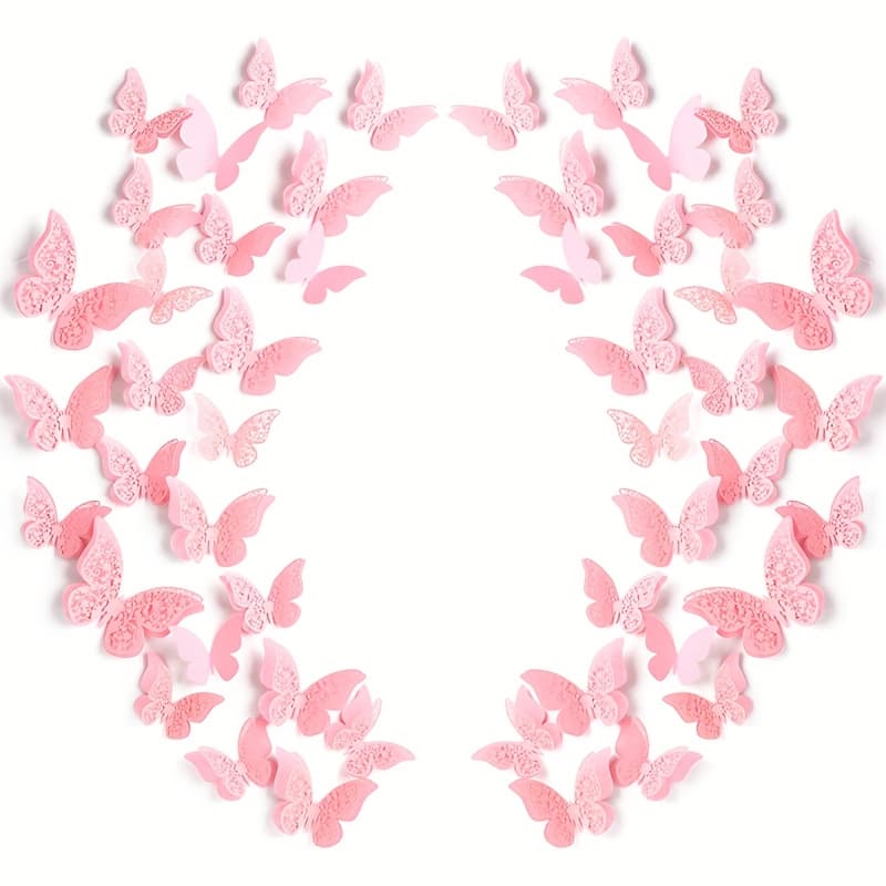 TEMU 60pcs 3d Layered Wall Stickers, Removable Stickers, Hollow Wall Stickers, Wall Art, Craft For Home, Wedding Decor, Pink