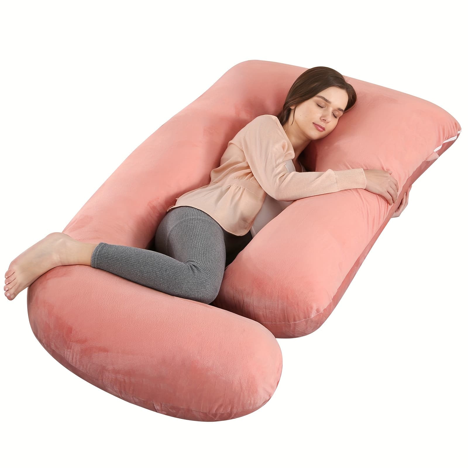 TEMU Full Body Pillow | Side J Type For Back, Legs, And Belly Support | Comfortable Slumber With Cooling Cover | Polyester Fiber Filling | Medium Firmness By 's Dream