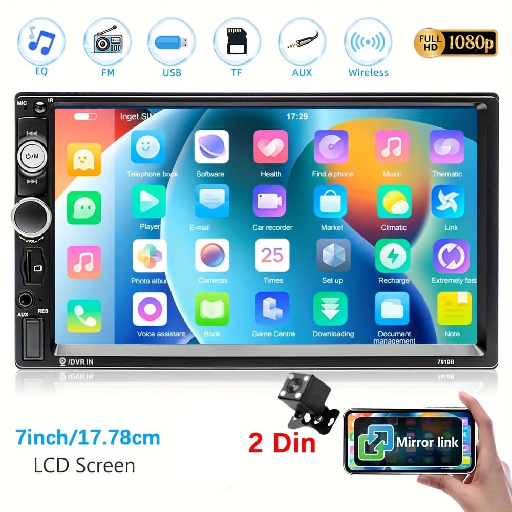 TEMU 1pc Double Din Eq Car Stereo 7" Lcd Screen With Wireless Fm, Mp5 Player With Usb/sd/aux Input With Swc, Portable With Backup Camera Christmas Gifts Black Friday Gifts