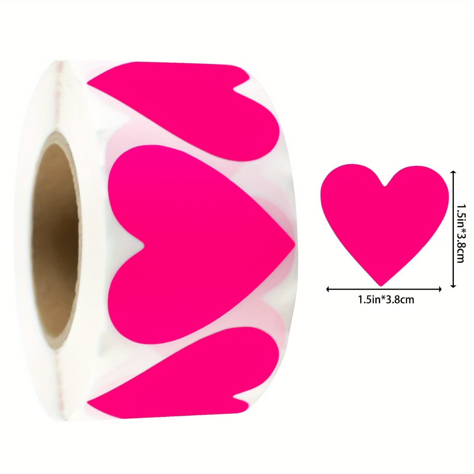 TEMU 500pcs 3.8cm/1.5inch Fluorescent Rose Red Heart Stickers, Fluorescent Adhesive Heart-shaped Sticker Labels, Wedding Gift Envelope Decoration Sealing Stickers