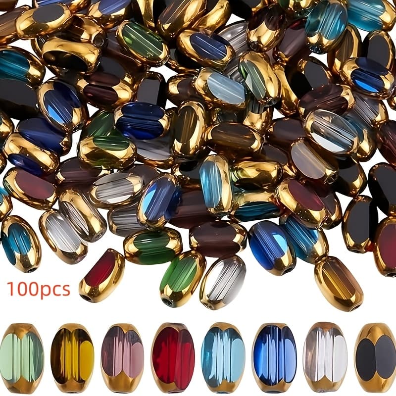 TEMU 100pcs 4mm Glass Beads Oval Rice Beads For Jewelry Making Diy, Suitable For Home Decor, Apparel, Hair Accessories, Bracelets, Necklaces, And Handicrafts
