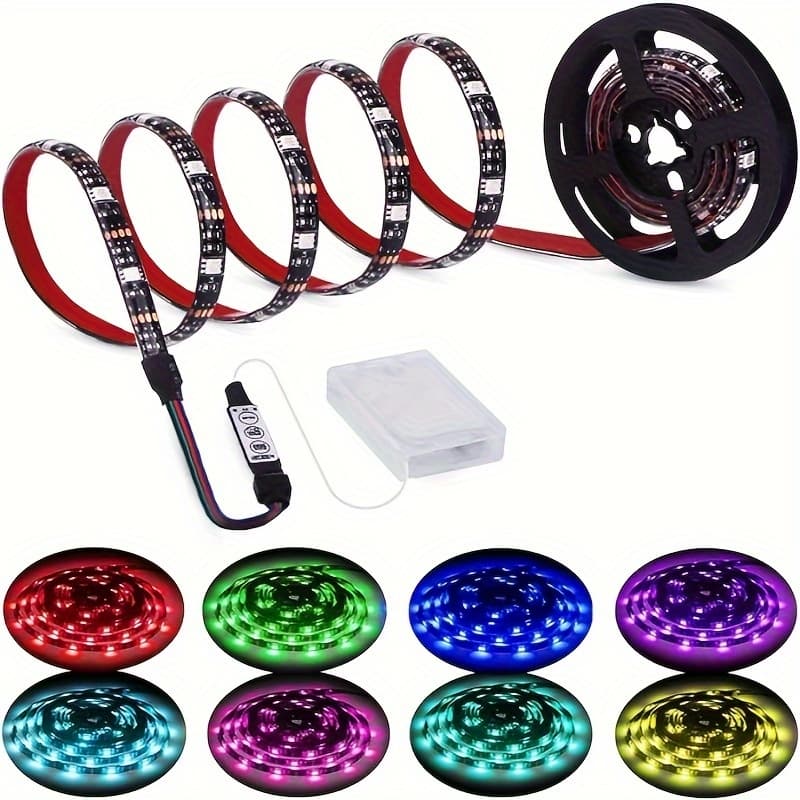 TEMU Battery Powered Led Strip Lights, Rgb Led Lights Strip Battery Operated 3-key Controller Battery Led Lights Strip Waterproof Color Changing Led Lights