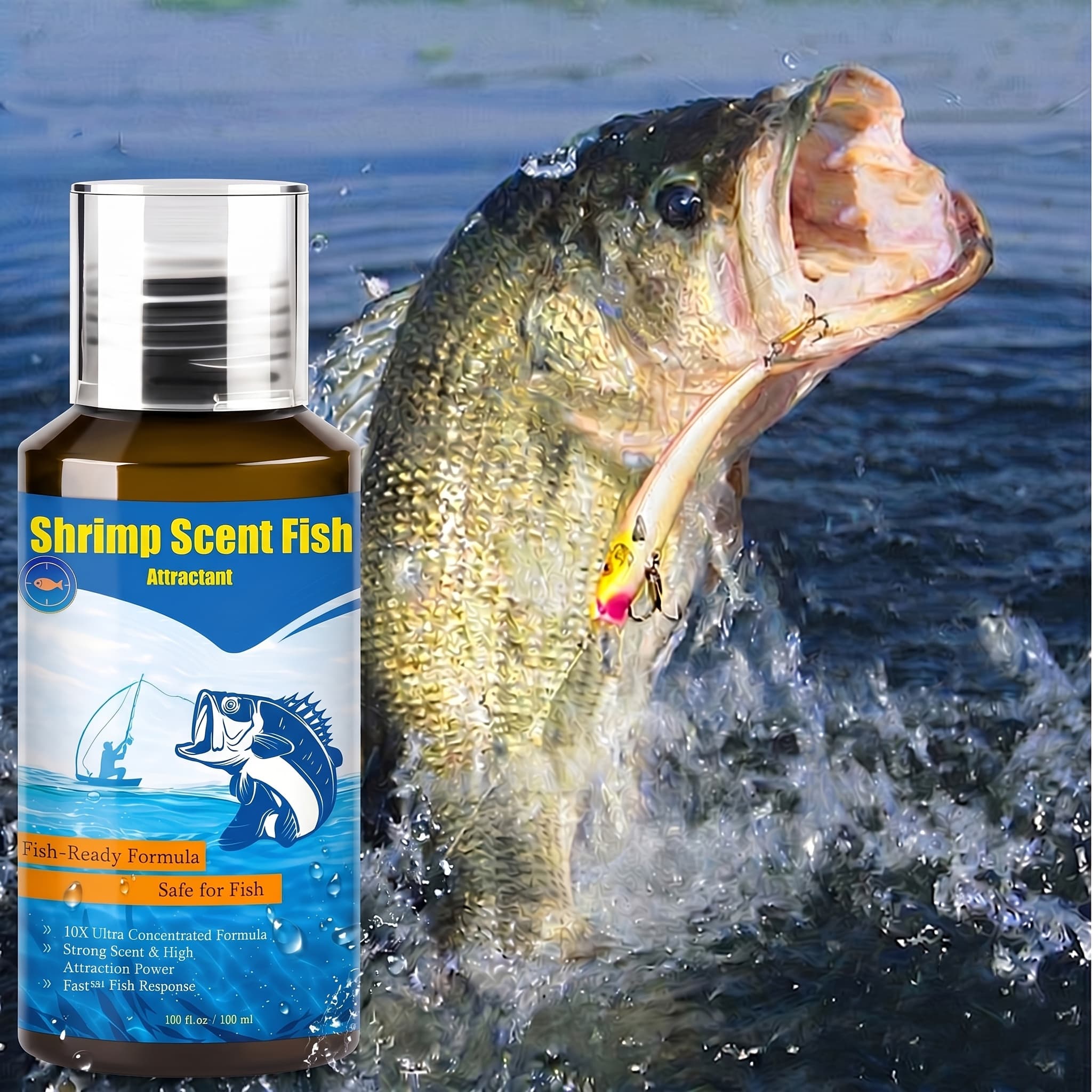 TEMU 10x Shrimp Scent Fish Liquid Extreme Bait Enhancer For Catfish Carp Trout Freshwater Fishing 3.4 Fl Oz