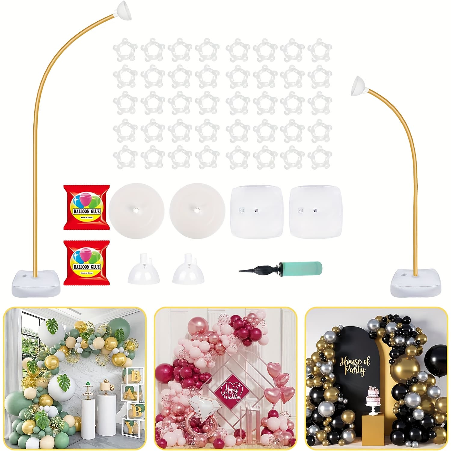 TEMU 9.35ft & 6ft Arch Stand, Free Bending Shape Balloon Arch Kit, Half Arch Balloon Stand With Base For Floor, Ideal For Wedding Birthday Graduation Decoration