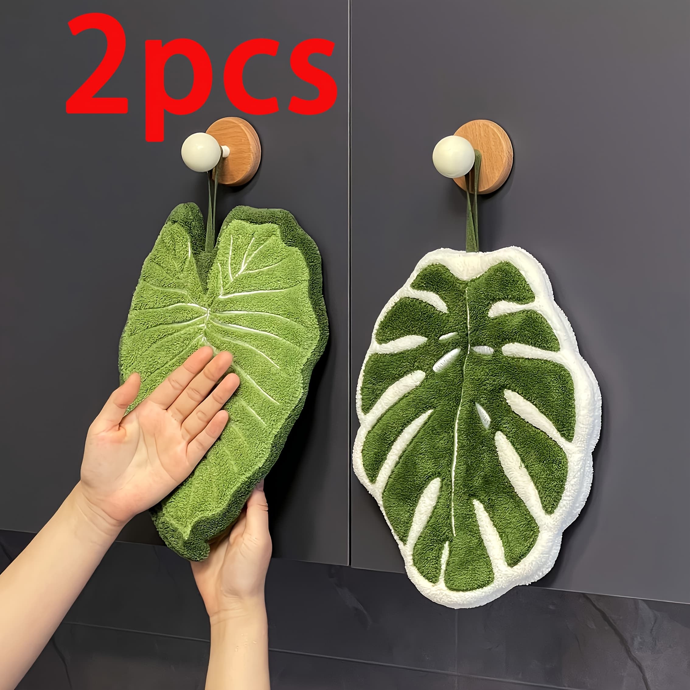 TEMU 2pcs Creative Leaf Design Fingertip Towels For Kitchen And Bathroom, Hangable, Absorbent Material, Ideal For Bathroom, Dining Room, Kitchen | And Easter Gift